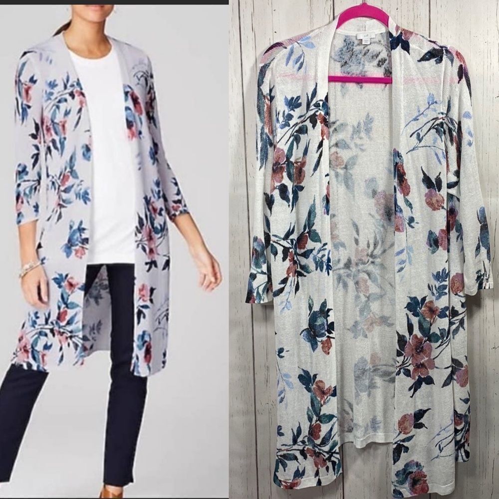 J Jill Floral Duster Linen Blend Knit Long Cardigan